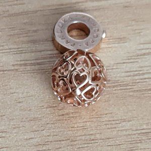 Pandora Rose Gold Openwork Heart Ball Dangle Charm